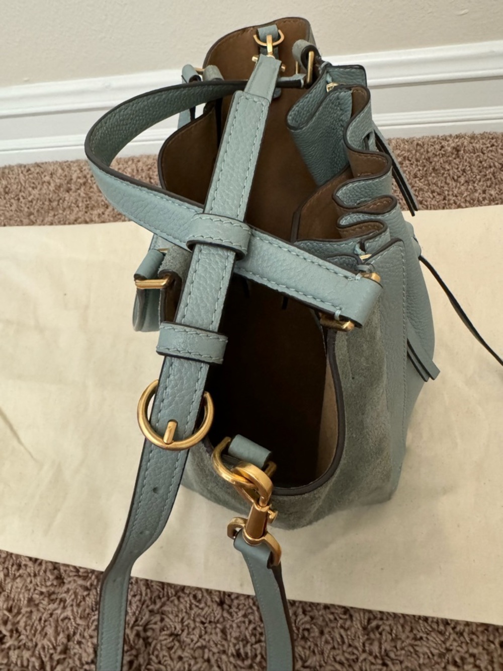 Tory Burch McGraw Dragonfly Drawstring Bucket Bag - Picture 8 of 9